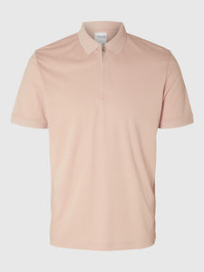 Selected Homme Zip Polo Shirt  Cameo Rose Rose