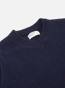 Universal Works V Neck Sweater In Navy Eco Wool