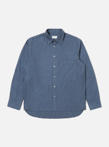Universal Works Square Pocket Shirt In Blue IT Brushed Twill