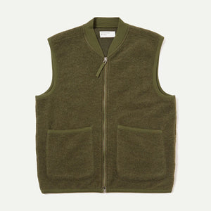 Universal Works Zip Waistcoat Wool Fleece Olive 31406