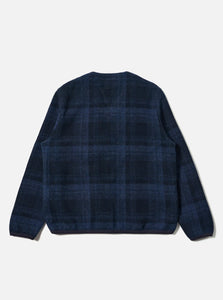 Universal Works Moh Check Fleece Cardigan Navy
