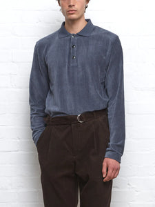Oliver Spencer Corringway Long Sleeve Polo Shirt Lulworth Blue