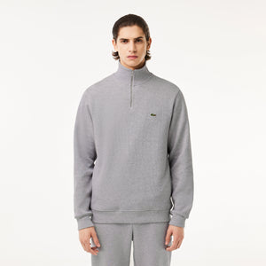 Lacoste Men's Organic Brushed Cotton Half Zip Sweatshirt Grey Chine