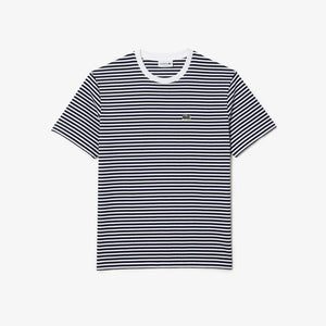 Lacoste Heavy Striped Cotton T Shirt Navy/White