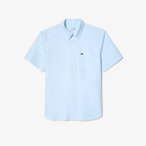 Lacoste Regular Fit Short Sleeve Oxford Shirt Pale Blue