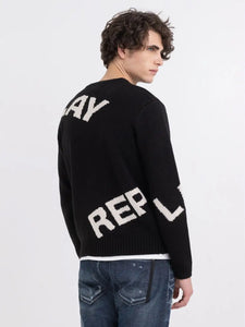 Replay Wool Blend Sweater with Jacquard Logo