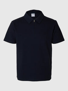 Selected Homme Seersucker Polo Shirt Navy