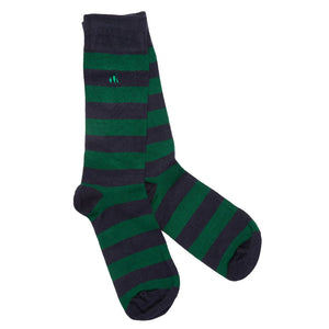 Swole Panda Navy/Green Stripe Bamboo Socks