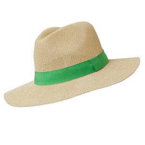 Somerville Scarves Panama Hat - Natural Paper with Green Band