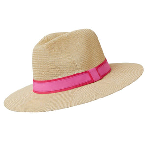 Somerville Scarves Panama Hat - Natural Paper with Coral/Pink Band